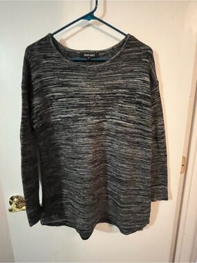 Ellen Tracy Large Heathered Black & Gray Knit Pullover